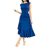 Amcharm Women's Elegant Sleeveless Wedding Guest Dresses, Formal Mother of Bride Dresses, High Low Ruched Cocktail Gown
