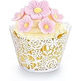 GWHOLE Cupcake Liners 50pcs Lace Cupcake Wrappers Laser Cut for Wedding Birthday Party Holiday Favors Cupcake Tower Decoration Fancy Cupcake Decorating Supplies, Pearl Off White