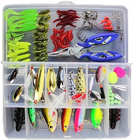 Kadaon Fishing Lure Kit Including Fish Hooks, Hard Soft Bait And Other Saltwater Freshwater Lures for Fishing With Tackle Box