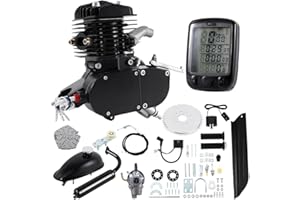 H-YEEU 80CC Motorized Bicycle Engine Kit 2-Stroke Motorbike W/Digital Speedometer(Black)