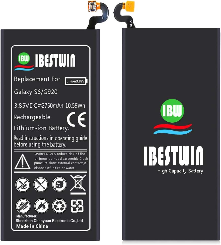 Galaxy S6 Battery IBESTWIN 2750mAh 3.85V Li-Polymer Replacement Battery EB-BG920ABE for Samsung Galaxy S6 G920A AT&T, G920V Version, G920T T-Mobile, G920P Sprint with Remove Tool Kit -3 Years Warranty: Home Audio & Theater