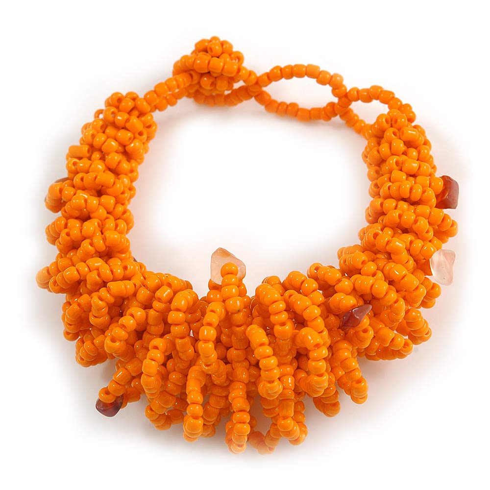 Avalaya Chunky Glass Beads and Semiprecious Stone Bracelet In Orange - 17cm Long - Small
