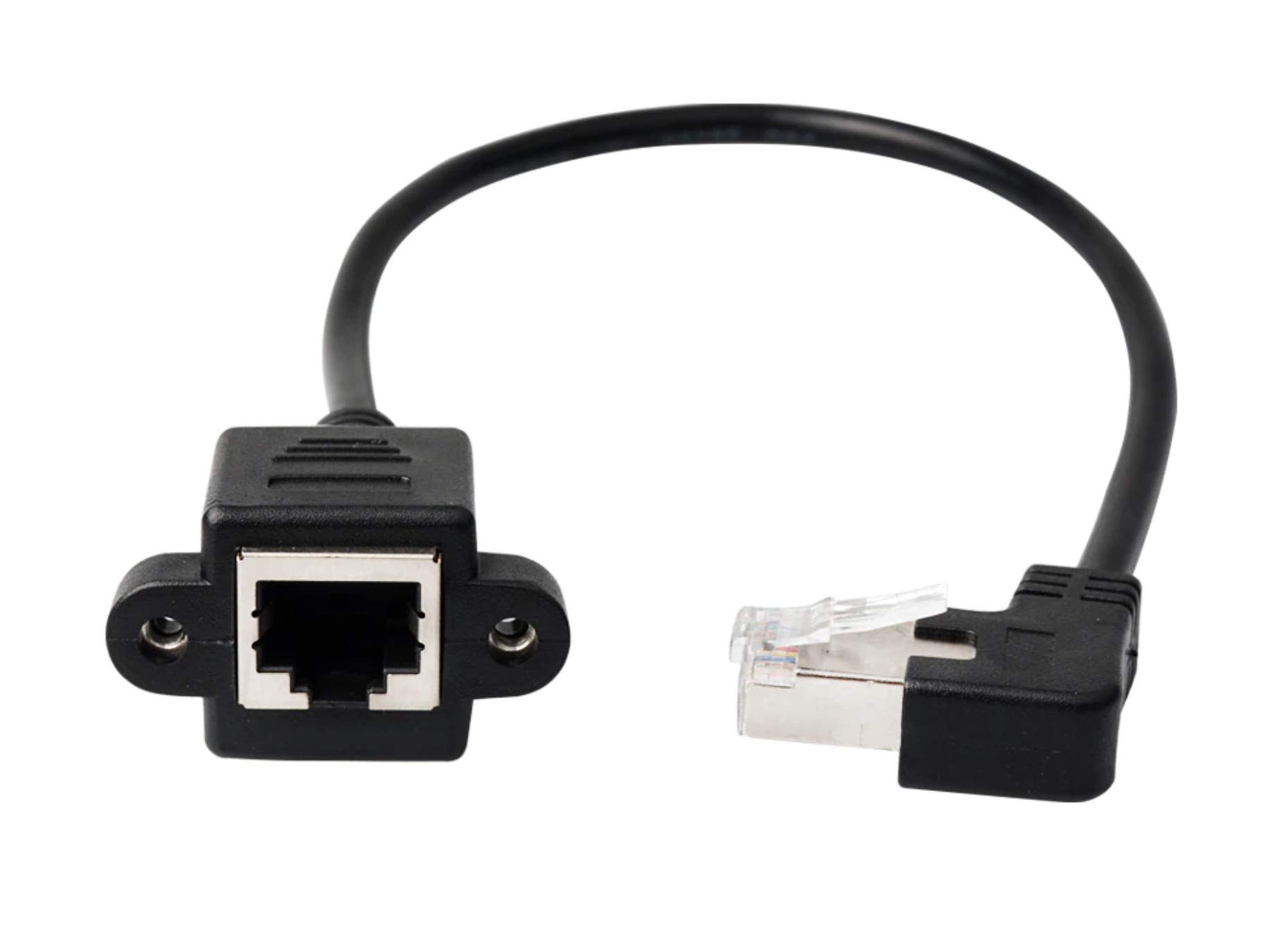 innov8 90 Degree Angled Cat 6 Ethernet Cable, RJ45 Male to Female Shielded Ethernet Network Connector Screw Panel Mount Extension Cable for Router, Modem, Switch Boxes, Network - (Left Angle)