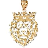 LA BLINGZ 14K Yellow Gold DC Lion King Mens Pendant (L)