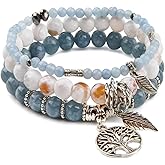 Jardme Healing Crystal Bracelets for Women, 8mm Beaded Natural Stone Stretch Chakra Bracelets Tree of Life Bracelet Jewelry Gifts for Women