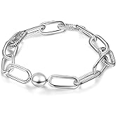 Rimgoris 925 Sterling Silver Intertwined Link Bracelet Plain Chain Compatible with Women's Bangle Charm & Pendants