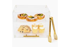 PASTREEBOX & CO.™ Acrylic Pastry Display Case Countertop with Serving Tong | 2-Tier Commercial Bread Bakery Display Case with Front Door | Dessert Display Case - 13.4" × 9.8" × 10.2"