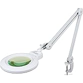 Neatfi XL Bifocal LED Magnifying Lamp – 7” Acrylic Lens, 5D/20D Magnification, 1,600 Lumens, Dimmable with 3 Light Modes, Adjustable Arm & Clamp, Lamp for Reading, Crafting (White, CCT with Clamp)