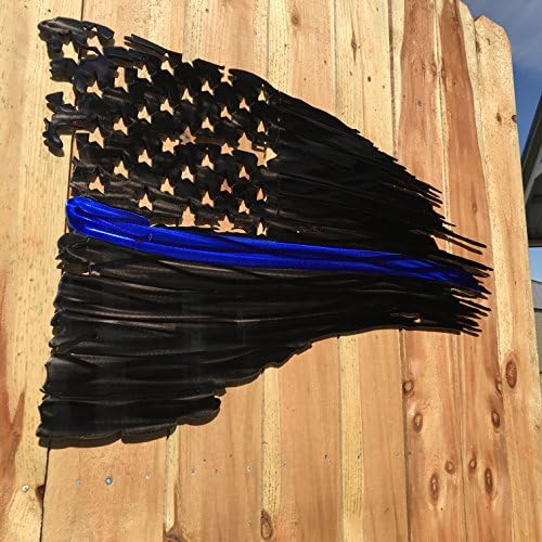 Battle Torn Tattered Flag Metal Art - Blue Line Police Custom Kandy PPG Paint