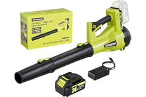 Hongmai Leaf Blower Cordless, 500 CFM 21V Electric Cordless Leaf Blower with 4.0Ah Battery and Charger, Lightweight, 6 Speed Modes, Leaf Blower for Lawn Care, Patio, Blowing Leaves and Dust (Green)