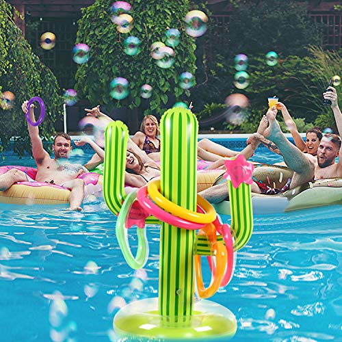 G.C 16 Pcs Inflatable Cactus Ring Toss Game Toys Sets for Kids Cactus Float Pool Toys for Luau Beach Party Supplies Outdoor Indoor Summer Games for Kids Adults Family