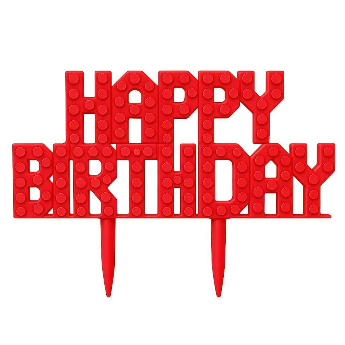 Bricks Compatible Happy Birthday Cake Topper– Brick Party Theme | Block system Custom Birthday Decoration, Blue, Pink, Red - Any Colour (Red)