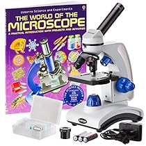 AmScope AWARDED 2016 BEST STUDENT MICROSCOPE 40X-1000X Dual Light Glass Lens All-Metal Frame Student Microscope with Slides and Book