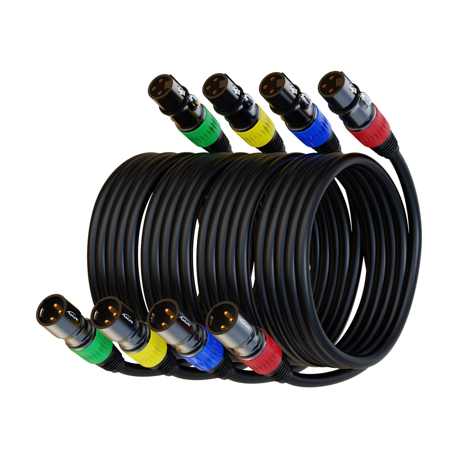 AuxLink XLR Cables, XLR Microphone Cable 25 ft 4 Pack, Gold-Plated 3-pin XLR Speaker Cable Male to Female Balanced Mic Cable