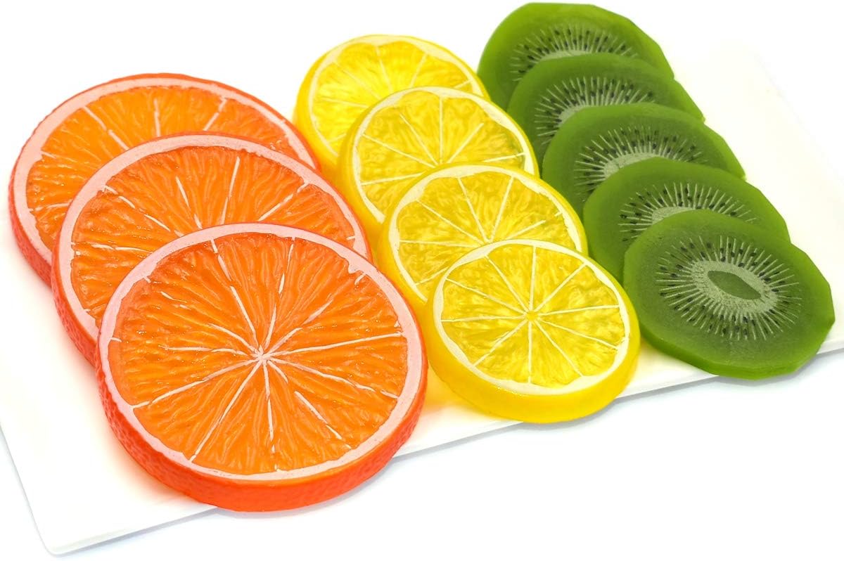 Hagao Highly Simulation Fake Slice Artificial Fruit Model Home Party Decoration Kiwifruit+Lemon+Orange-12 pcs