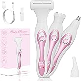 Electric Razors for Women, Painless Bikini Trimmer for Women for Silk Skin, 4-in-1 Wet/Dry Cordless Body Shaver, IPX6 Waterproof Replaceable Facial, Eyebrow, Nose Trimmer, Type-C Fast Charge, Pink