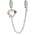 Amuefer Safety Chain Charms for Bracelets 925 Sterling Silver with Cubic Zirconia Puppy Devil's Eye Heart Spacer Stopper Birthday Christmas Jewelry Gifts for Women