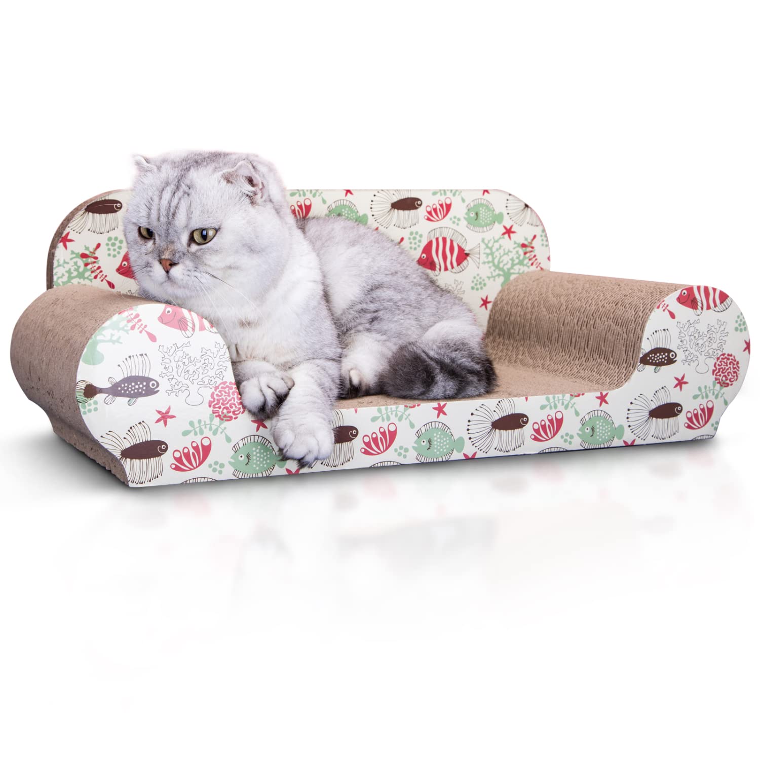 Nobleza Cat Scratching Board Lounge Cardboard Bed for Indoor Kitten Sofa Scratcher Pad with Catnip