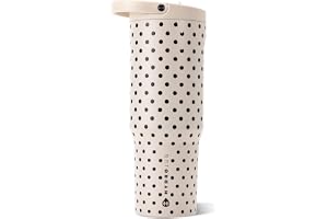 HydroJug Polka Dot Sport 32 oz Insulated Water Bottle, French Vanilla | Triple wall insulated, circular flip straw, leak-resistant, swivel handle, removable rubber boot, BPA-free, Polka Dot