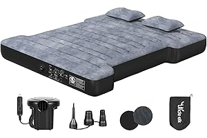 Uncle elk Truck Bed Air Mattress for Full Size 6.5ft Truck Beds, Inflatable Pickup Air Mattress for Chevrolet Silverado, Dodge Ram, Ford, with Air Pump, 2 Pillows, Carry Bag, Grey