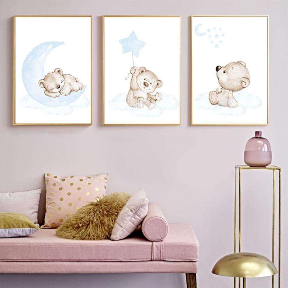 Decoration Murale Zmfbhfbh Toile Art Imprimer Lune Etoile Ours Enfant Affiche Murale Simple Bande Dessinee Peinture Enfants Decoration Image Bebe Garcon Chambre Decor 30x40cmx3pcs Sans Cadre Ameublement Et Decoration Stargas Ie
