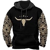 YABTF Western Cowboy Hoodies for Men Vintage Aztec Print Oversized Long Sleeve Pullover Hoodies Fall Winter Country Jackets