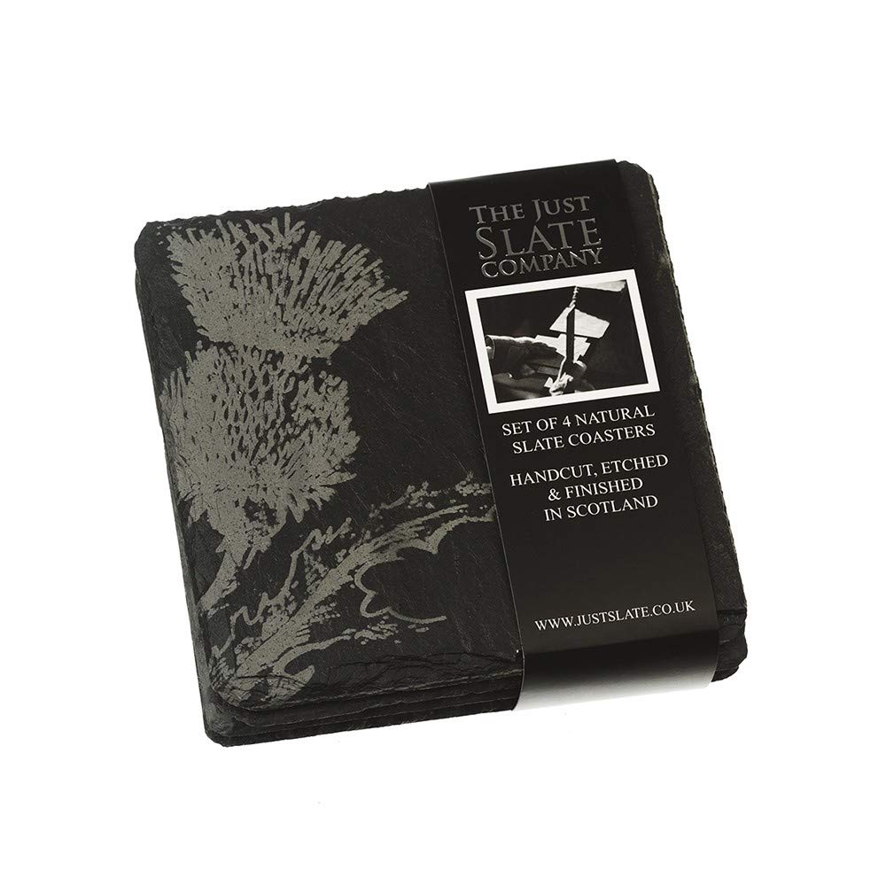 Just Slate JS/C/S4/T Thistle Coasters (X4), Black