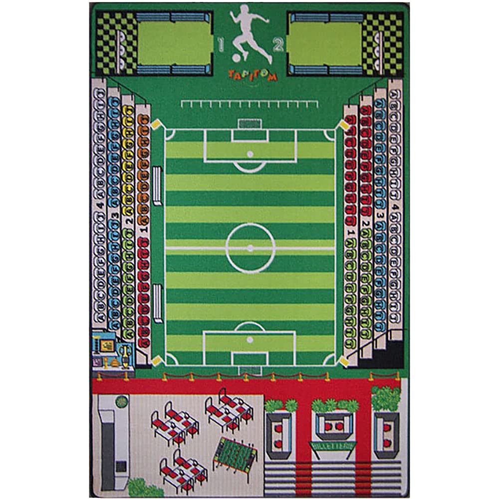 TAPITOM® | Children's football field rug - 130 x 200 cm (6,56 x 4,27 ft) | Large football play mat | Floor mat for children's room football decoration universe | non-slip, hem | CE standards