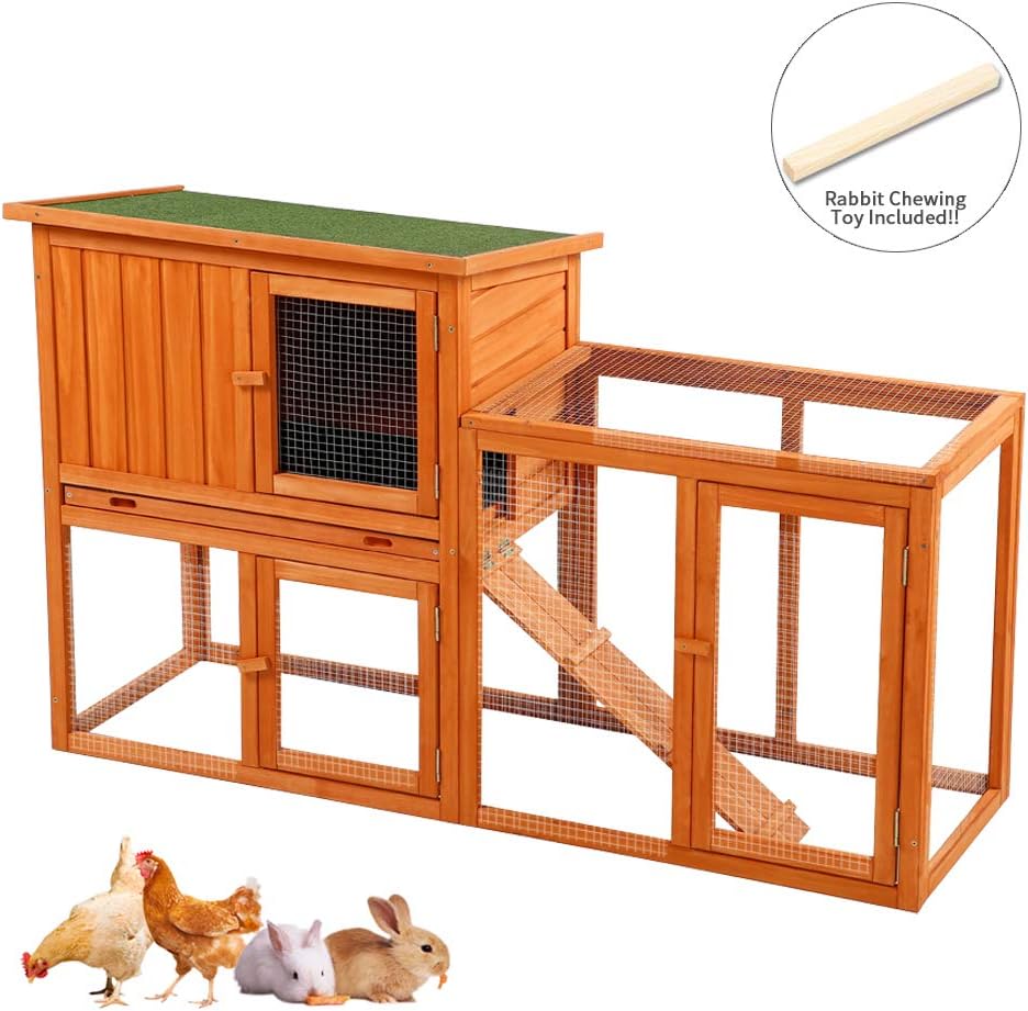 oneinmil Chicken Coop Outdoor Wooden Hen House with Run Indoor Small Animal Cage with Removable Tray - Nesting Boxes Include