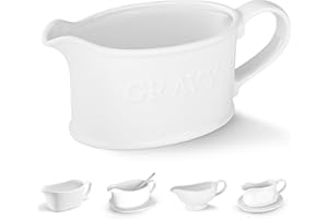 Kook Ceramic Gravy Boat, Serving Dispenser, Porcelain Pitcher for Sauces, Dressings and Creamer, Large Handle, Microwave and Dishwasher Safe, 18 oz, White