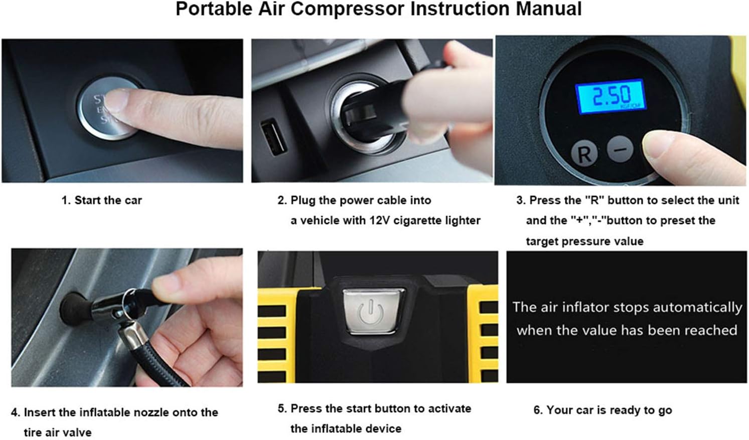 Glamore Portable Air Compressor for Car Tires, Digital Tire Inflator, 12V DC Air Compressor Tire Inflators, Air Tire Pump, 150 PSI with Emergency LED Flashlight for Cars, Motorcycles, Bikes, Ballons: Automotive