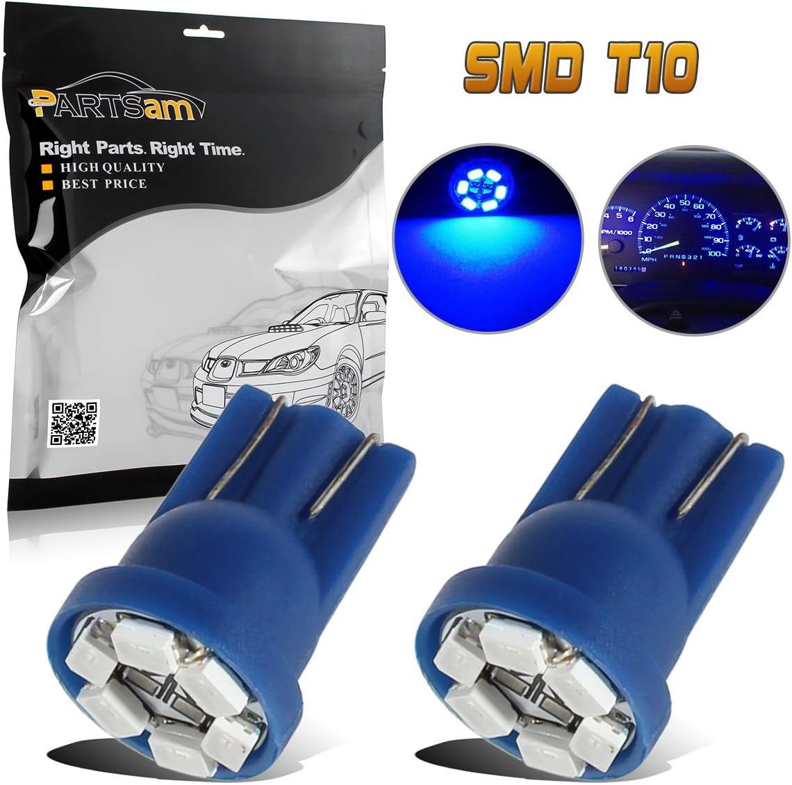 Partsam T10 194 LED Light Bulbs 168 LED Lights Lamps for Interior Lights Map Dome Door Courtesy License Plate Light Bulbs - Blue 2Pcs