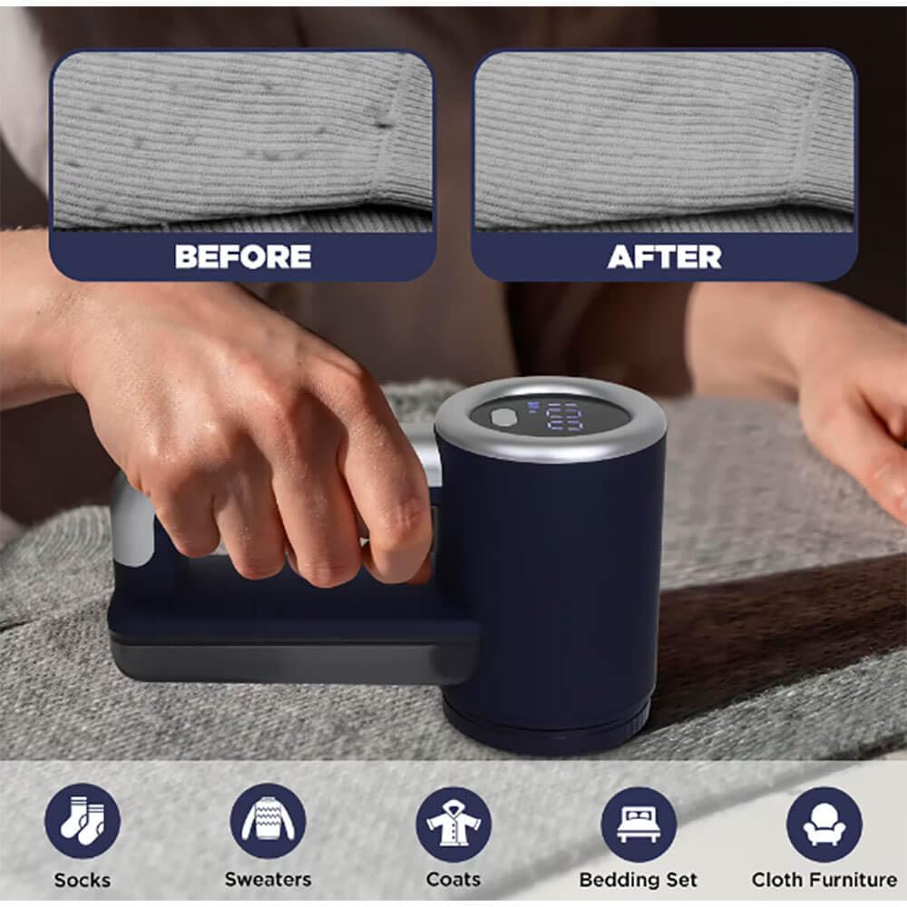 Electrolux Rechargeable Fabric Shaver | 3-Speed Lint Remover for Clothes & Furniture | Eliminates Fuzz & Pilling | Electric Lint Shaver with LED Display & Type-C Fast Charging Port - Blue