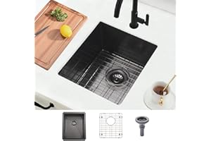 BoomHoze Black Undermount Bar Sink, 15 x 17 inch Undermount Kitchen Sink Small Wet Bar 16 Gauge Stainless Steel Single Bowl for Outdoor RV