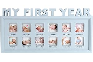 YLUCKY My First Year Picture Frames Baby Moments Keepsake Photo Frame Newborn Infant Collage Frame Boys Girls Shower Gift Wall Hanging 12 Month Frame for Room Wall Nursery Décor Elegant White Natural Wood