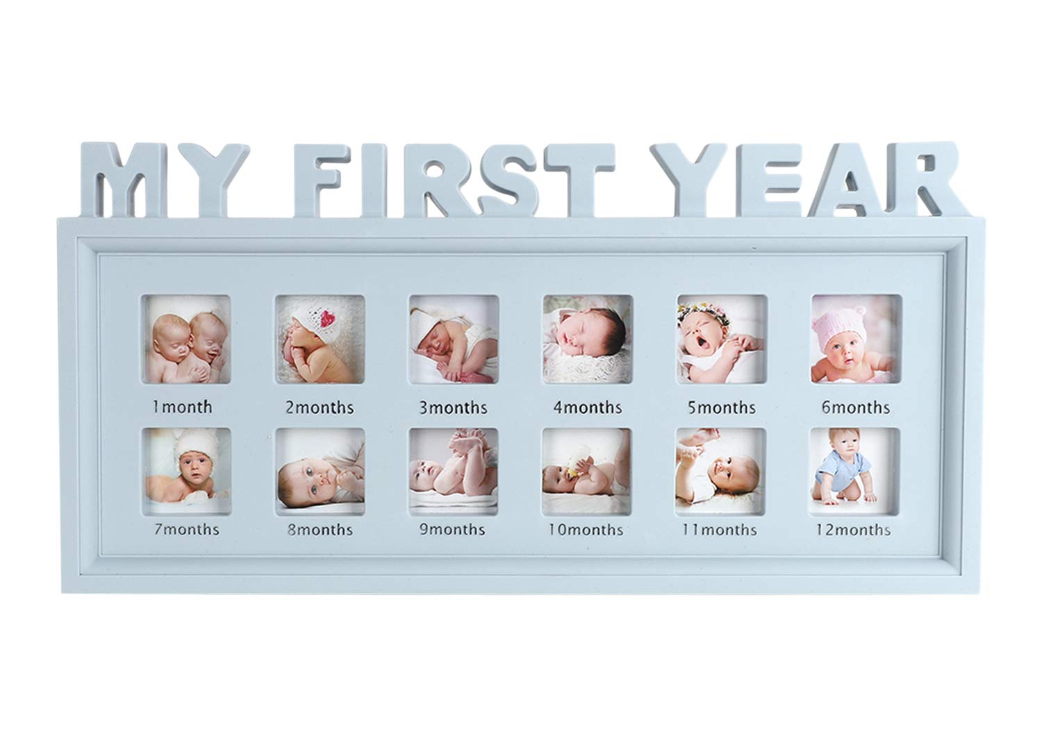 My First Year Baby Multi-Photo Frame holds 12 Photos - Baby Beautiful Multi-Photo Picture Frame - Baby 12 Photos Frame Perfect First Birthday Accessories for Baby's Birthday, Keepsake
