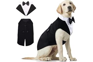 QIDELONG Dog Tuxedo and Bandana Set, 2 Pack Pet Costume Puppy Formal Suit, Dog Clothes for Small Medium Large Dogs, Dog Bow Tie Shirt Wedding Attire