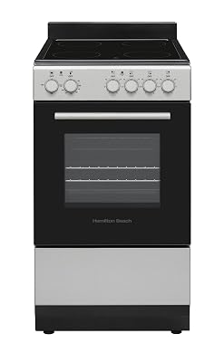 Hamilton Beach 20” Electric Range and Oven with VitroCeramic Cooktop, Heavy-Duty Knobs, Inox Stainless Steel