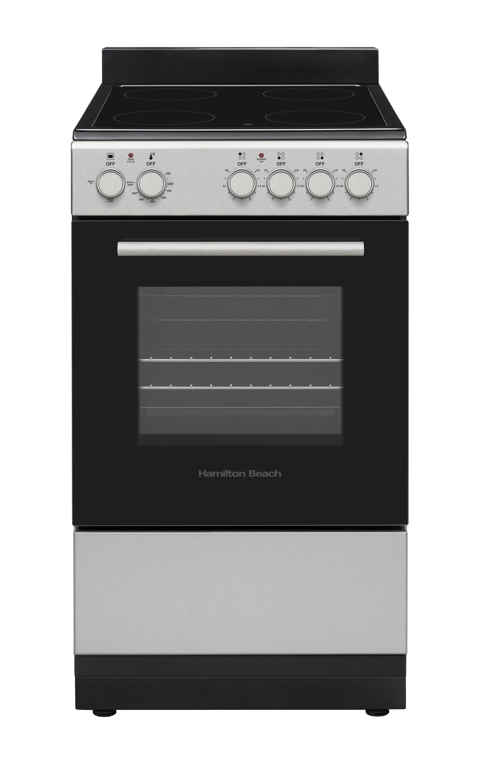 Photo 1 of Hamilton Beach 20” Electric Range and Oven with VitroCeramic Cooktop, Heavy-Duty Knobs, Inox Stainless Steel