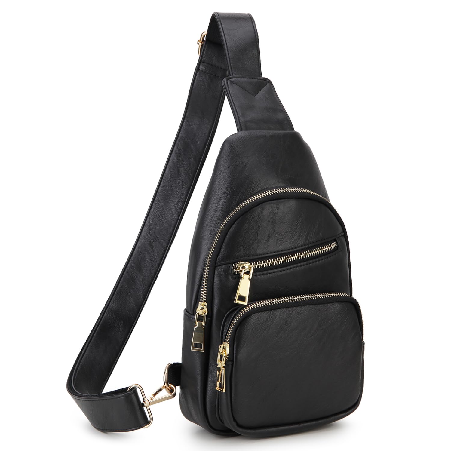 VX VONXURY Sling Bag for Women, PU Leather Crossbody Fanny Packs, Multipurpose Chest Bag with Adjustable Strap for Travel Hiking Cycling Black