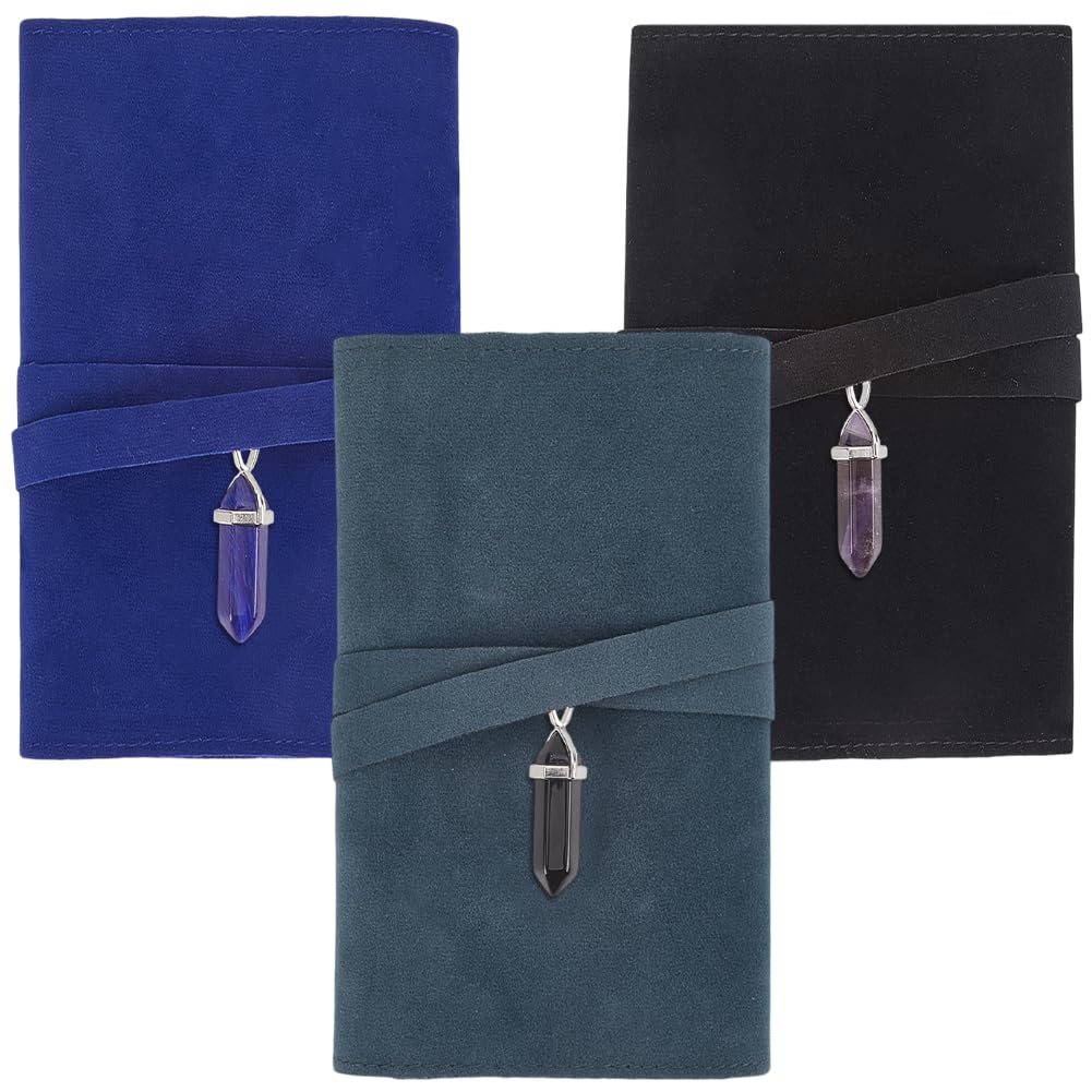 CREATCABIN 3Pcs Tarot Card Holder Bags Kit Velvet Tarot Cards Bags with Pendulum Crystal Tarot Card Storage Pouches Wrap Tarot Box Case Tarot Carrying Bag for Beginners Oracle Deck 5x1x3Inch