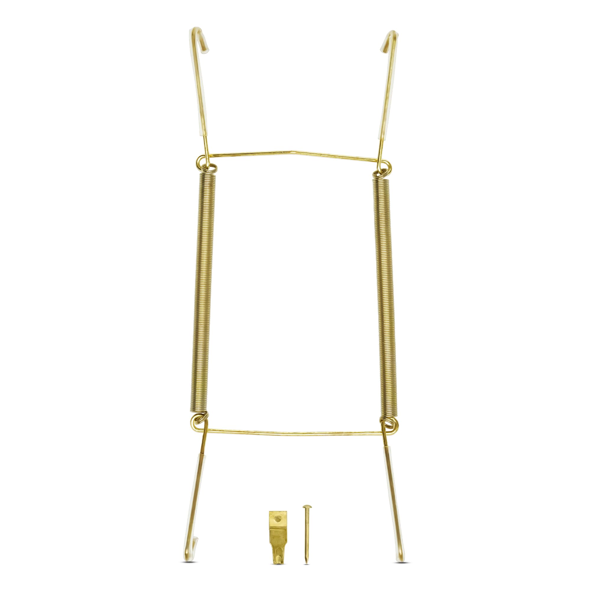Invisible Plate Hangers for Wall | Decorative Dish Display Holders Hanging Wires Spring Hook Holder with Tip Protectors Fit to Hang on Wall (26 - 36 cm, Brass)