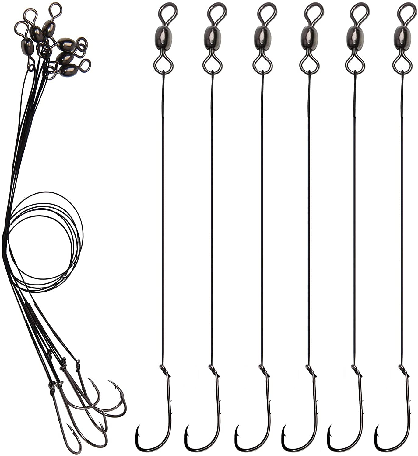 OROOTL Fishing Wire Leader Hook Rigs, 12pcs Stainless Steel Wire Line Anti-bite for Fishing Saltwater Heavy Duty Fishing Lure Bait Rig with Crane Swivel and Barb Hooks