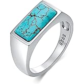 DOLIOX 13x7mm Genuine Turquoise Rings, Sterling Silver Native American Gem Thumb Ring for Dad Father Jewelry Gift for him,Anillos De Hombre, Men's Ring for Gift for Men