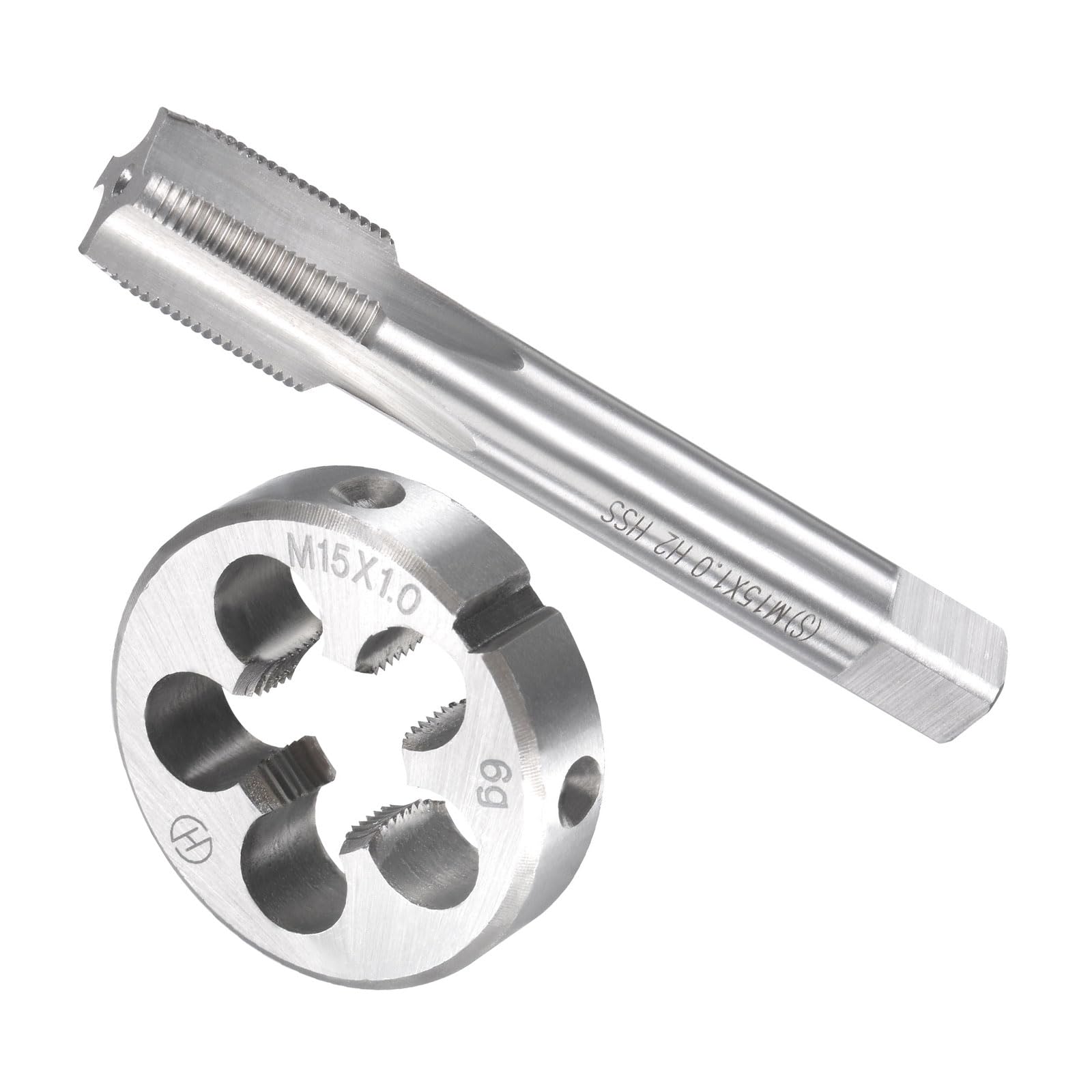 CoCud Tap and Die Set, M15 x 1 Thread, Metric High-Speed Steel Machine Screw Tap & Round Die Tool Kit - (Applications: for Threading Tapping Repairing), 1-Set