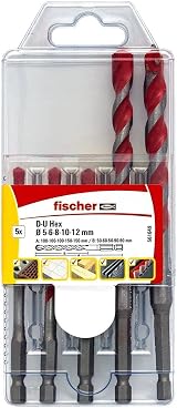 fischer 561649 Hex Universal Drill Bit Set 5pc 5-12mm Brick Wood Tile Steel