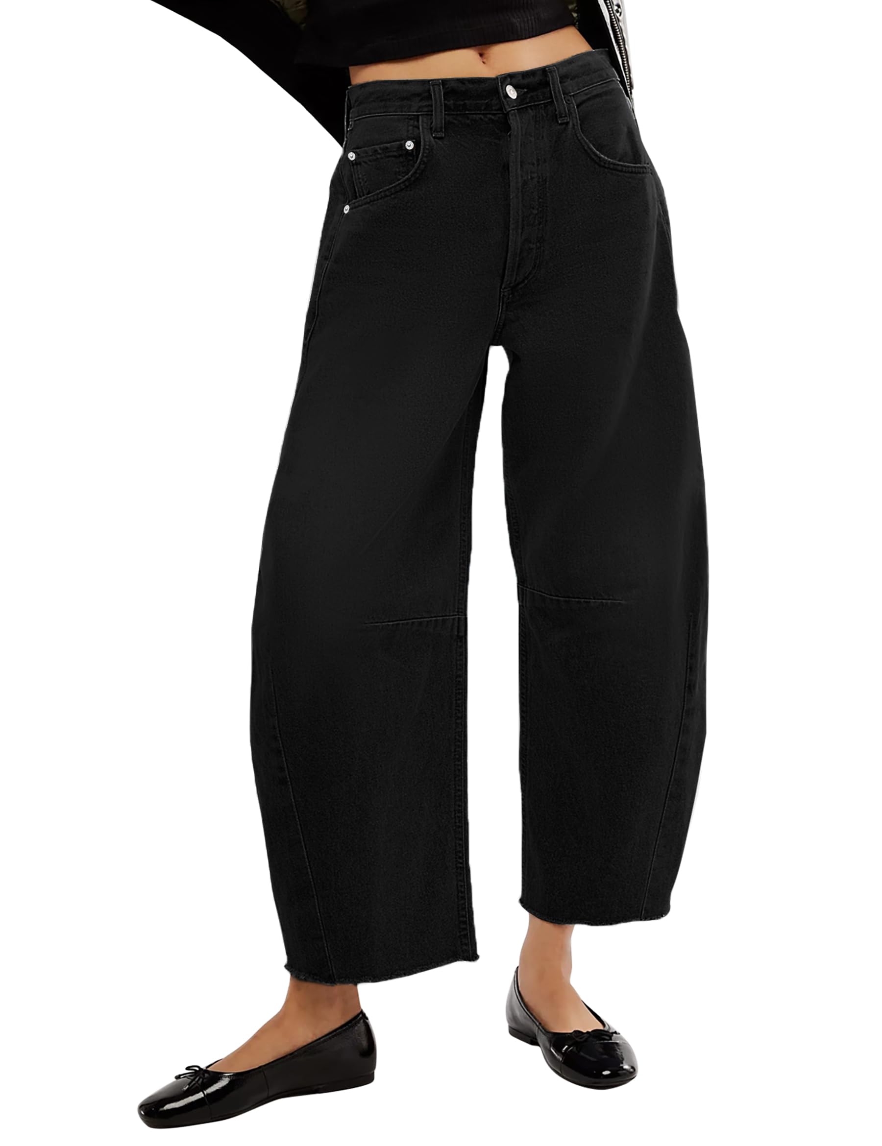 Photo 1 of Barrel Jeans Women Casual Baggy Jeans for Women Trendy High Waisted Jeans for Women Straight Wide Leg Boyfriend Jeans Black US 2