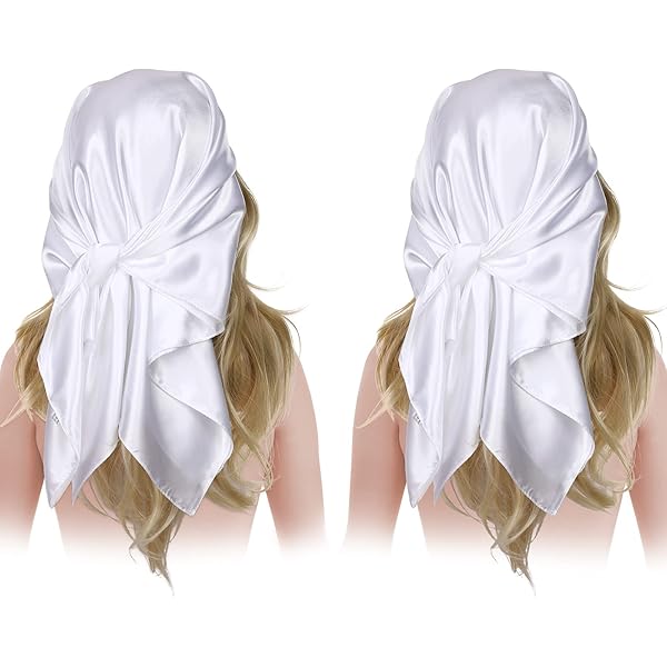 DRESHOW Pañuelo Cuadrado Grande De Satén De 35 Pulgadas – 4 Piezas De Accesorios De Seda Clásicos Estampados Cuadrados Pañuelos De Playa Para Mujer