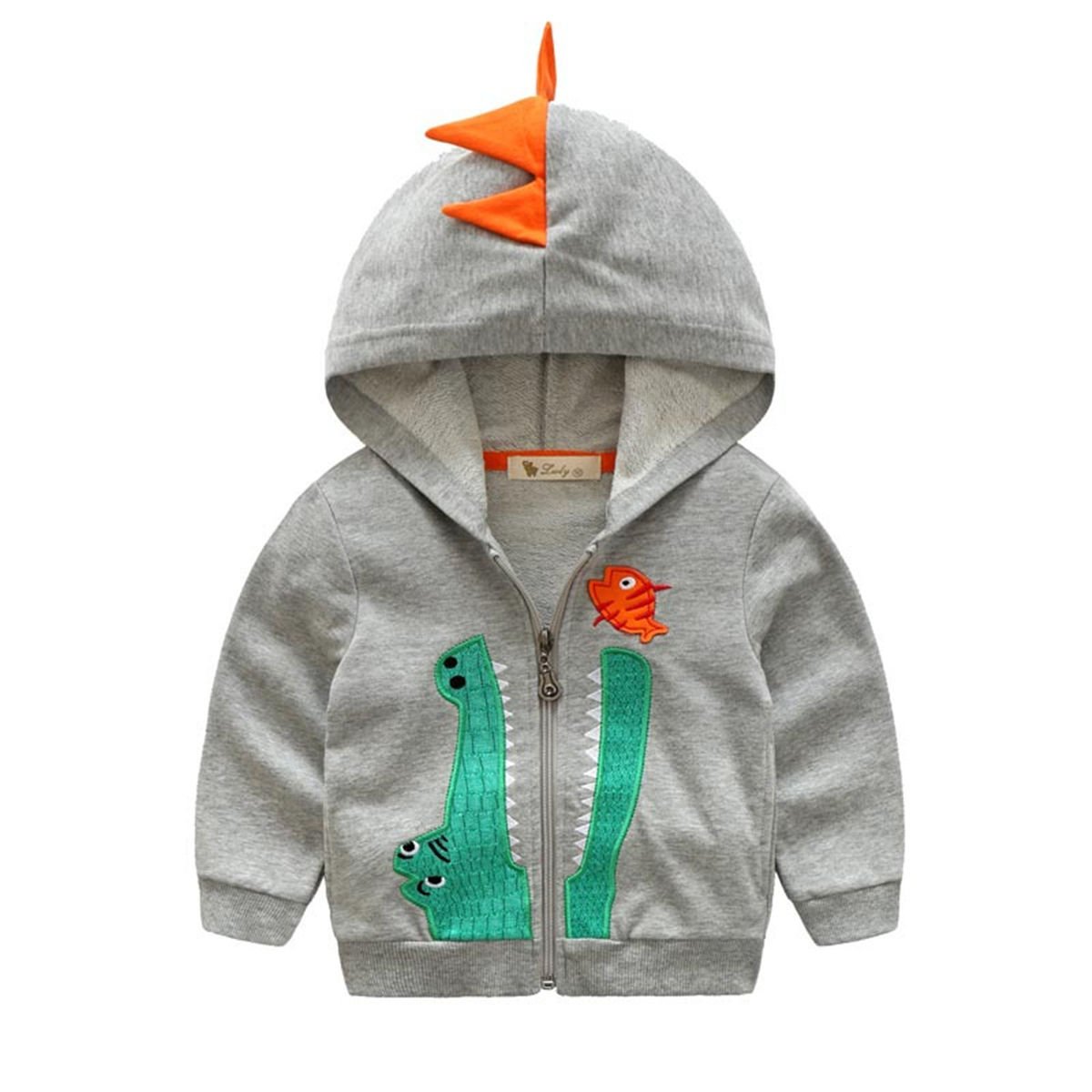 Baby Boys Long Sleeve Dinosaur Hoodies Kids Sweatshirt Toddler Zipup Jacket, Navy
