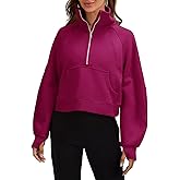 Heltapy Womens Sweatshirts Half Zipper Crop Pullover Funnel Neck Fleece Lined Zip Up Long Sleeve Tops Thumb Hole Rose Red